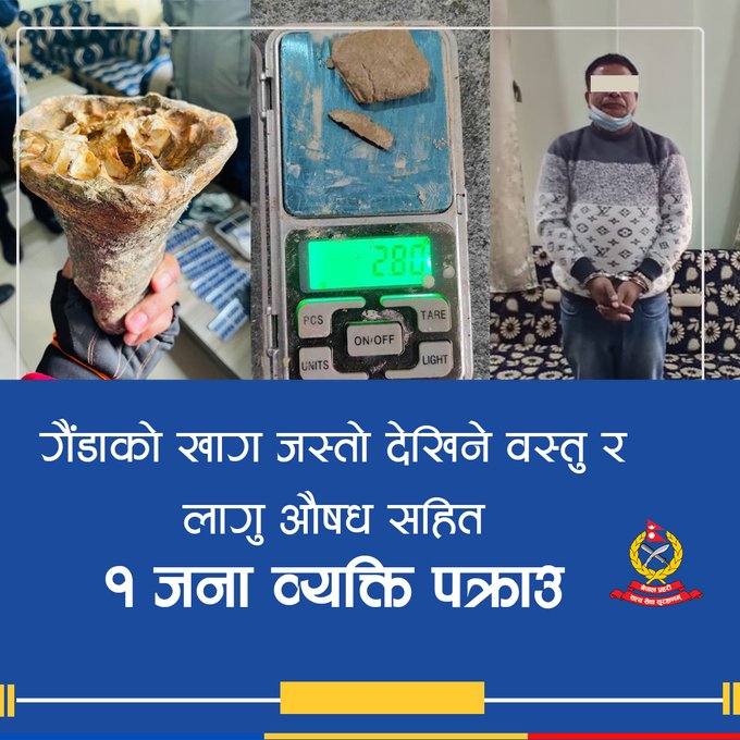 गैडाको खागसहित झापामा एक पक्राउ